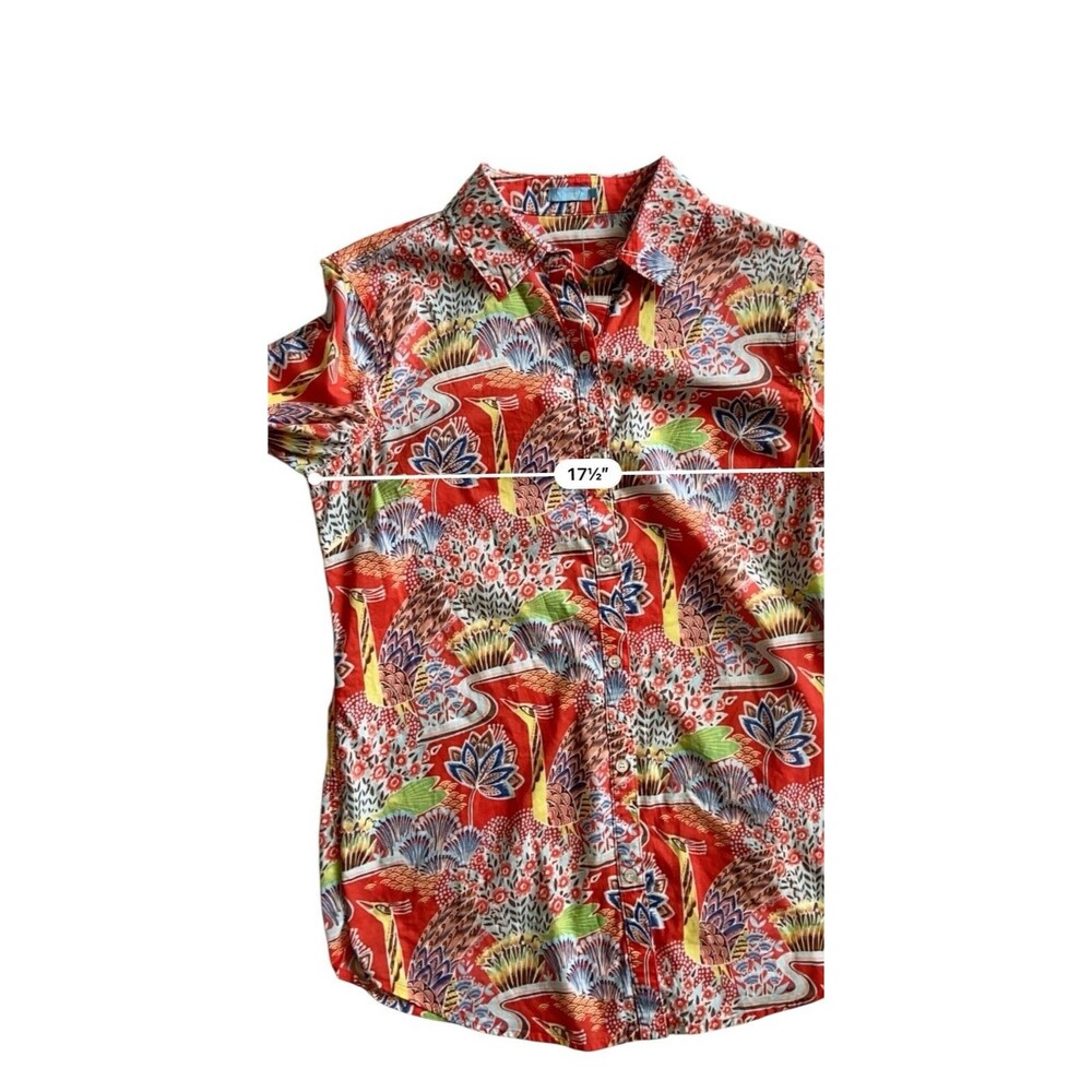 J.‎ McLaughlin Womens Lois Shirt Size S Red Paradise Tropical Ornate Birds Artsy - Picture 12 of 15